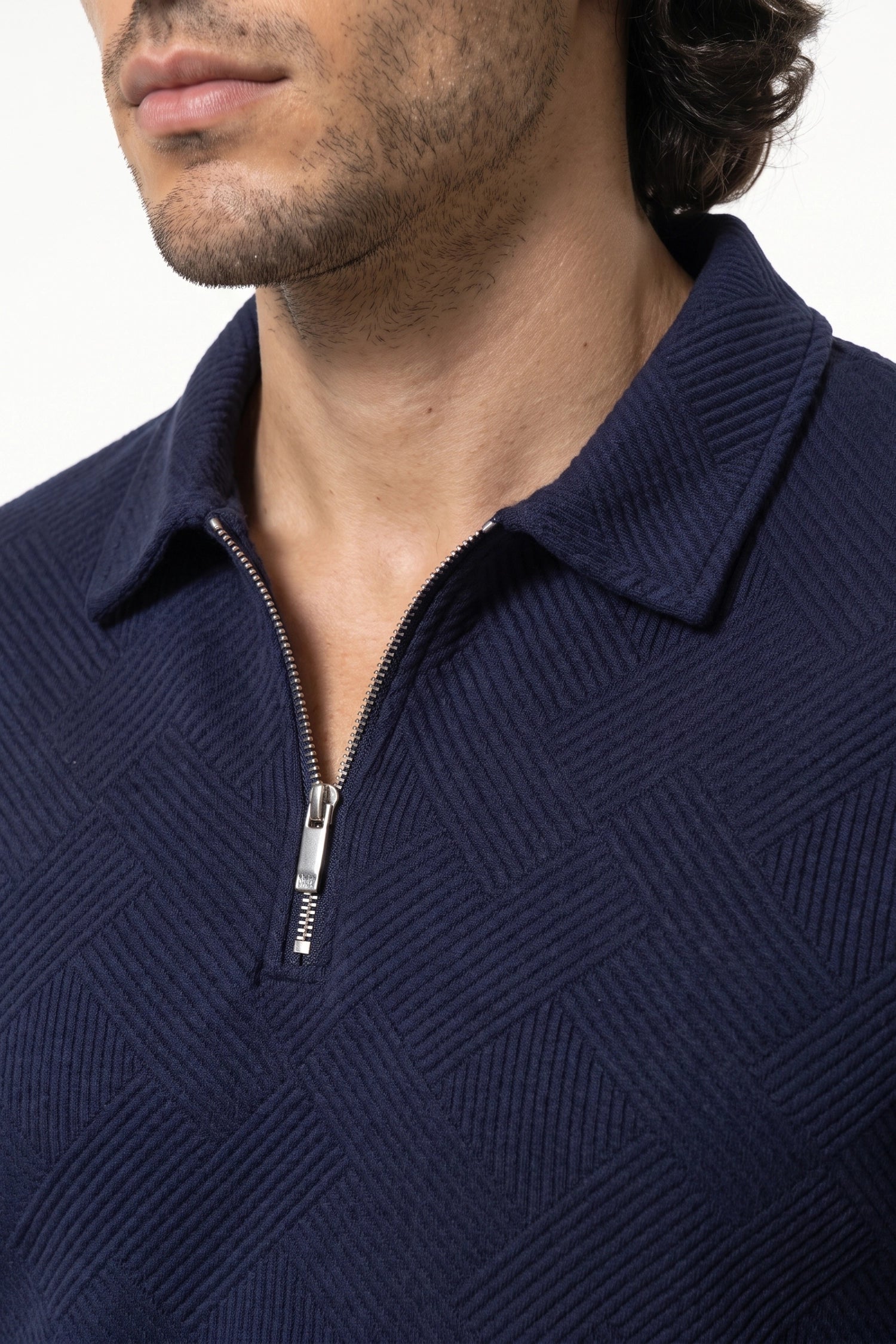 Men's Winter Comfortable Textured Knit Polo Jumper Quarter Zip