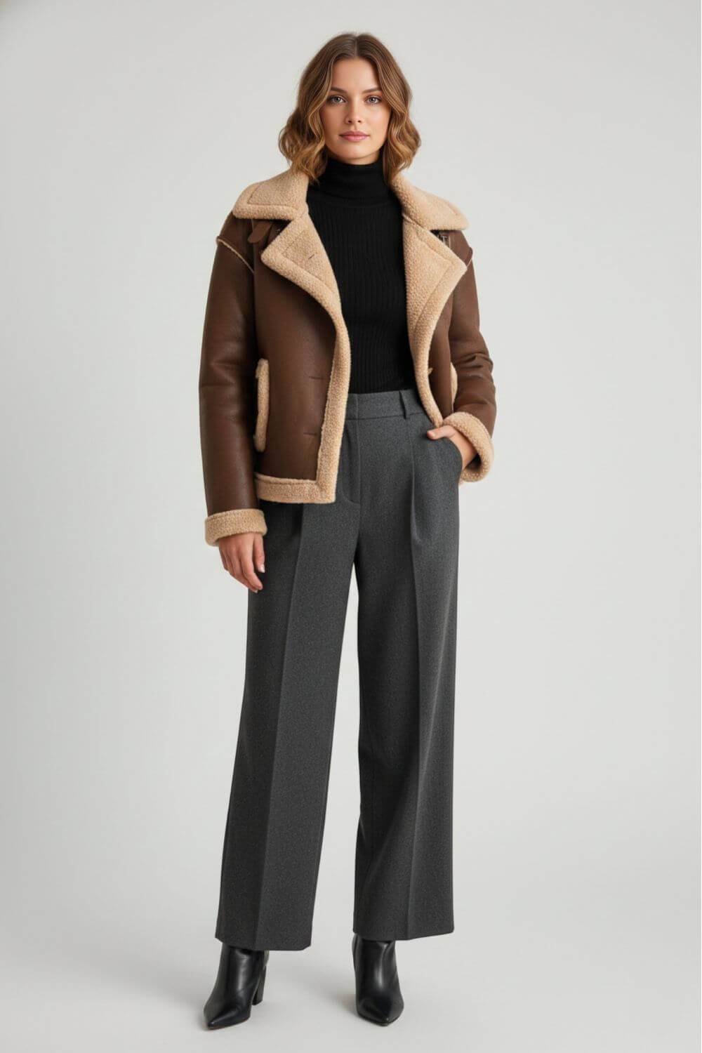 Caurelle | Women’s Smooth Cropped Faux Fur Lapel Jacket