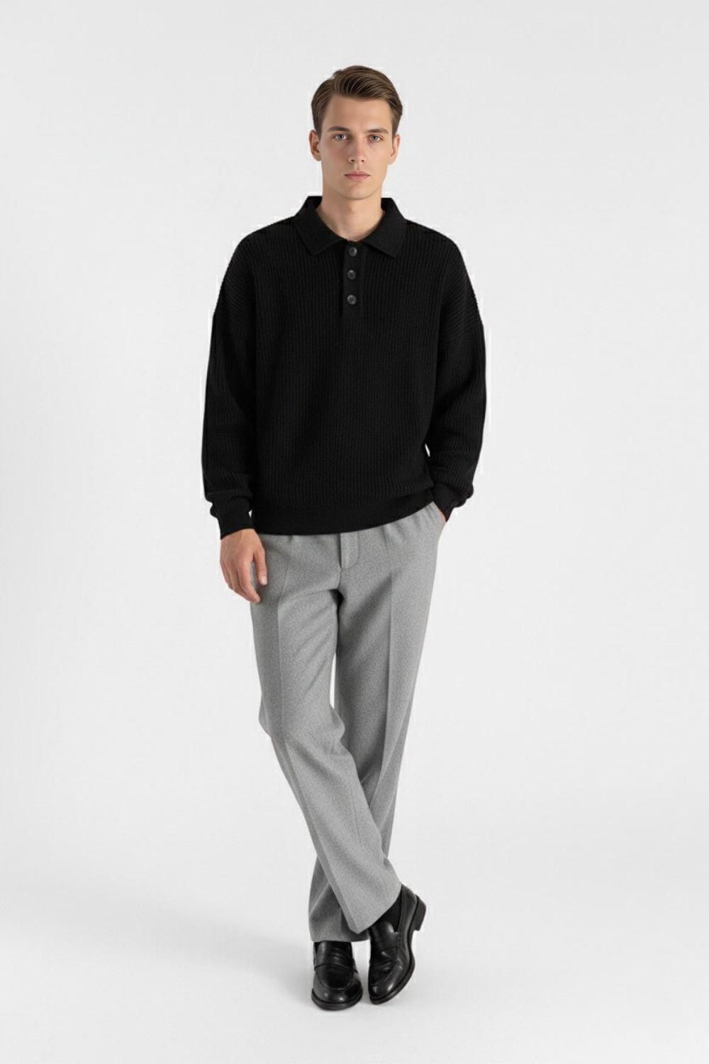 Caurelle | Men’s Knitted Jumper – Loose Polo Collar Autumn Winter