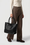 Women’s Spacious Woven Black Leather Tote Bag Large Shoulder Handles