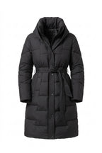 Women's Winter Warm Longline Puffer Coat with Hood and Waist Belt