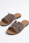 Women's H Strap Flat Sandals Taupe Slip On Summer Sandals