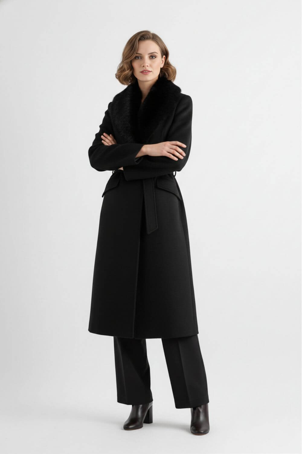 Caurelle | Women’s Long Coat with Faux Fur Collar