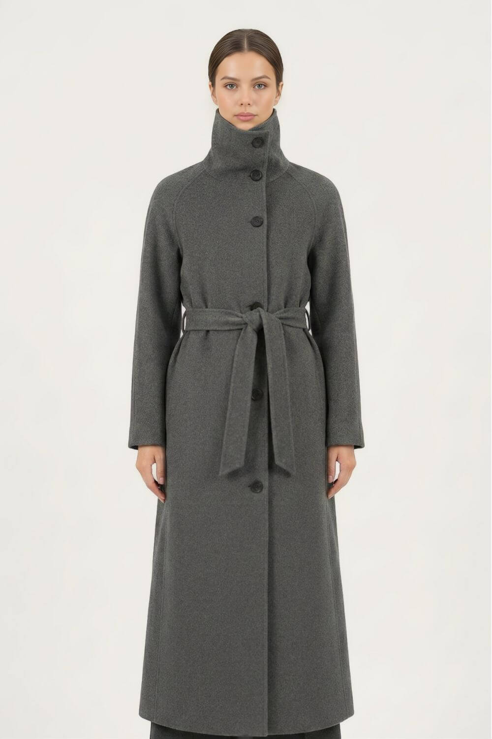 Caurelle | Women’s Long Belted High Neck Coat