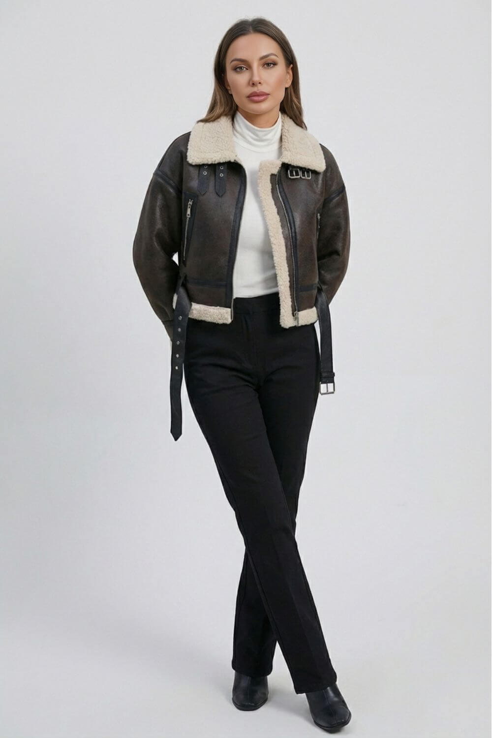 Caurelle | Women’s Belted Faux Fur Winter Lapel Jacket