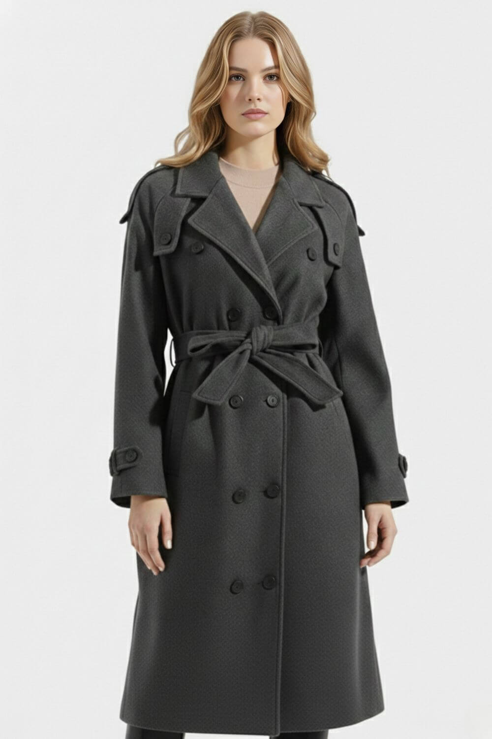 Caurelle | Women’s Belted Double-Breasted Long Coat