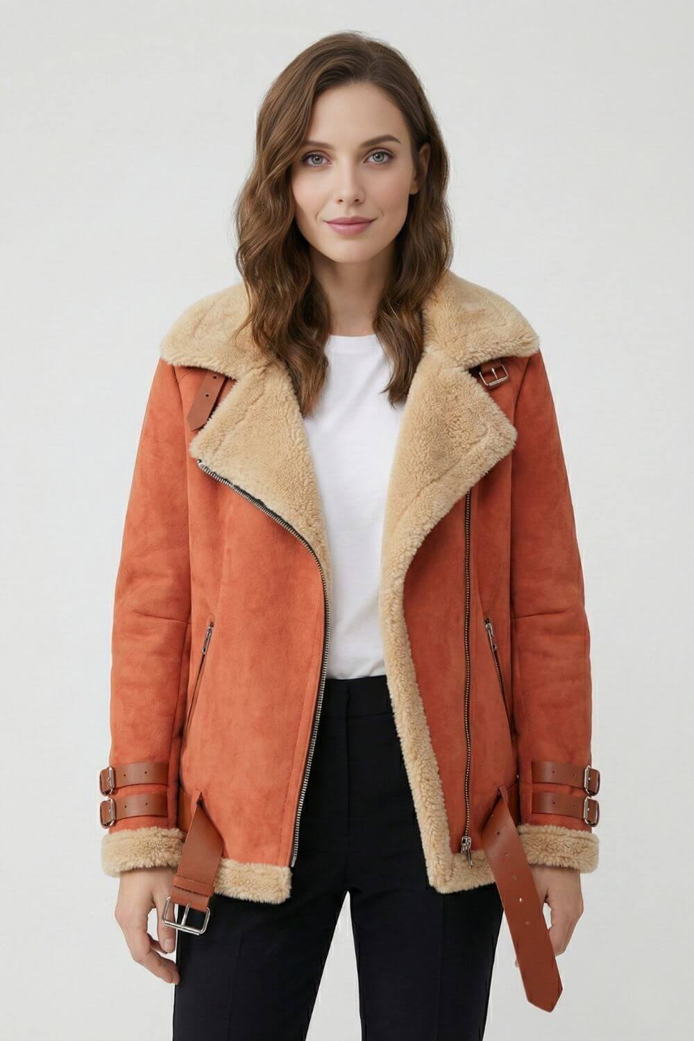 Caurelle | Women’s Faux Fur Lapel Jacket - Refined Belted Silhouette