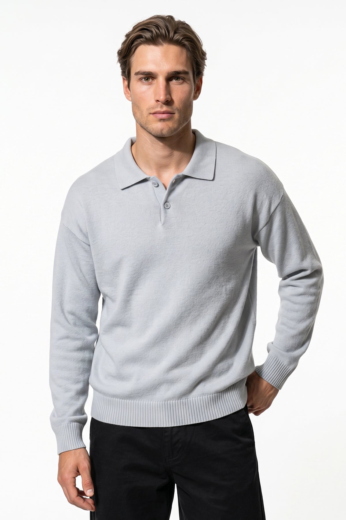 Men's Winter Comfortable Knitted Polo Jumper Relaxed Fit