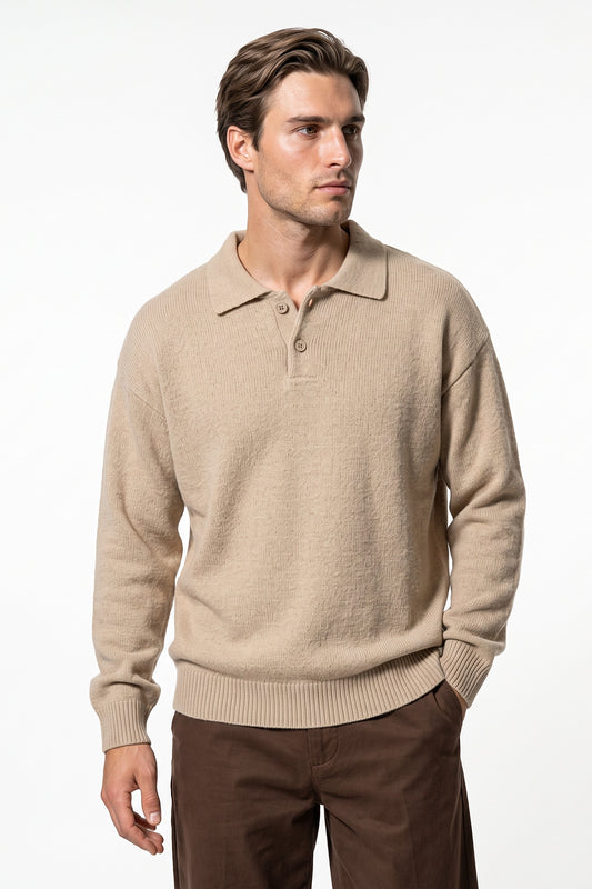Men's Winter Comfortable Knitted Polo Jumper Relaxed Fit