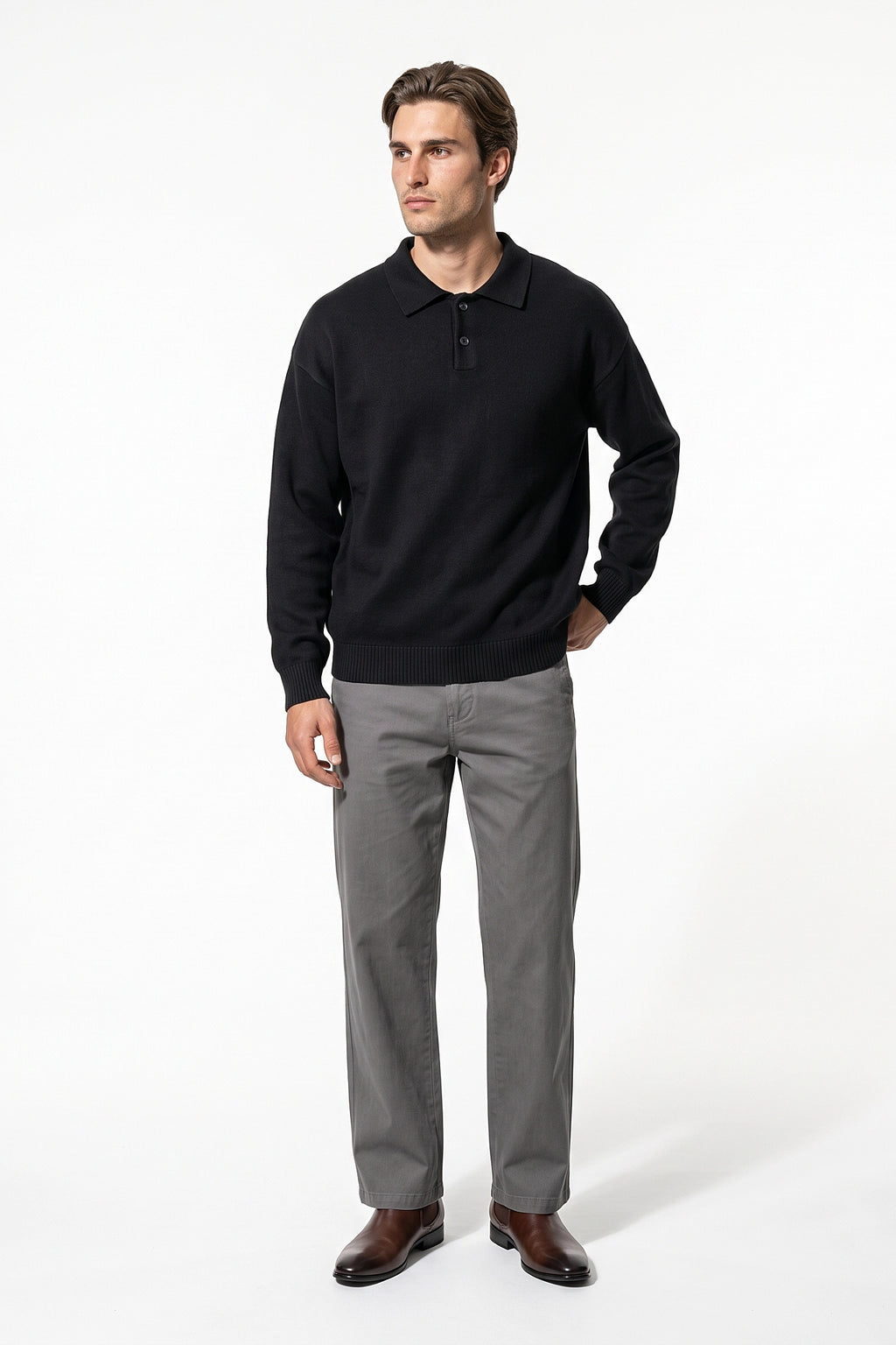 Men's Winter Comfortable Knitted Polo Jumper Relaxed Fit