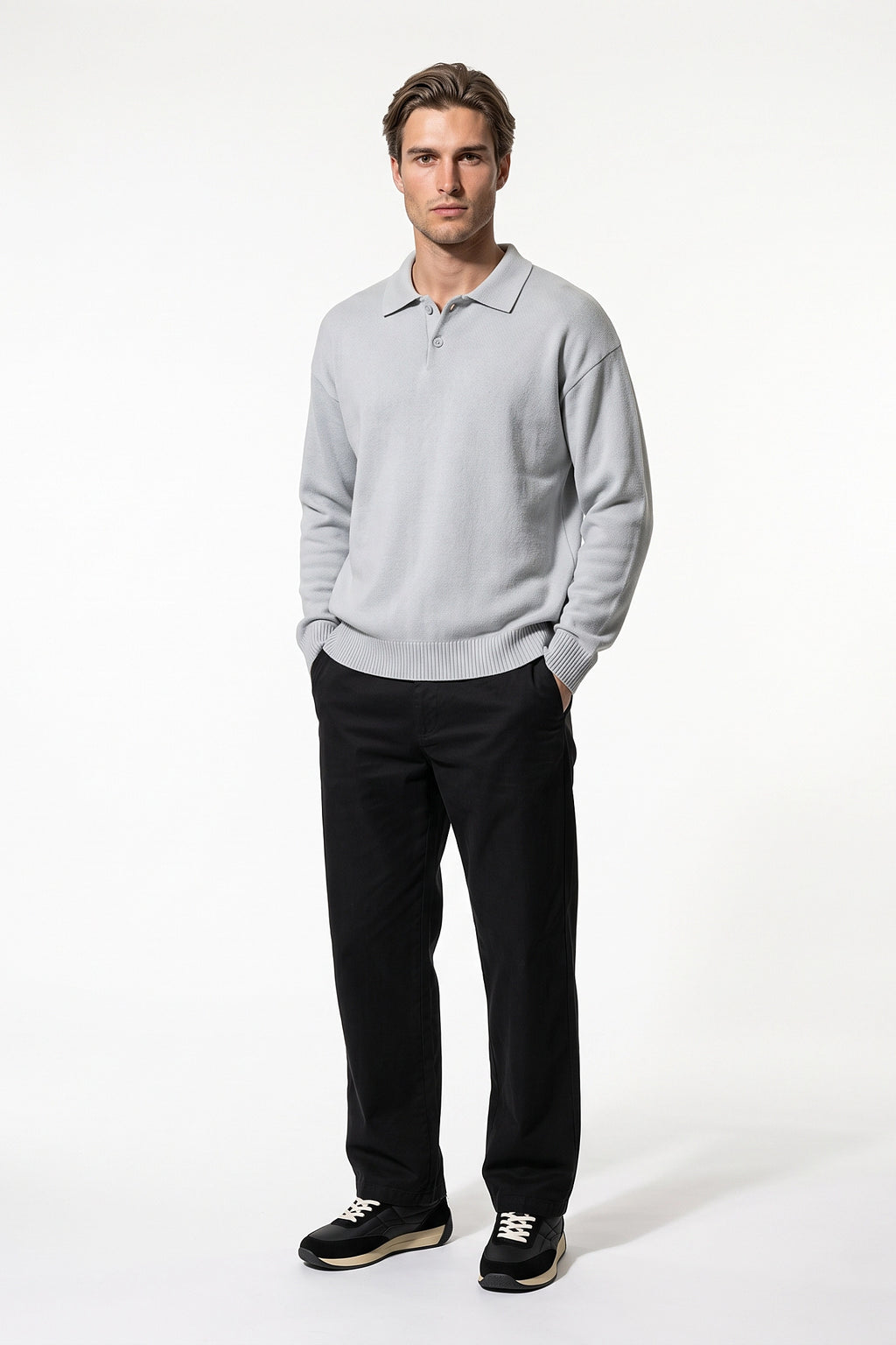 Men's Winter Comfortable Knitted Polo Jumper Relaxed Fit