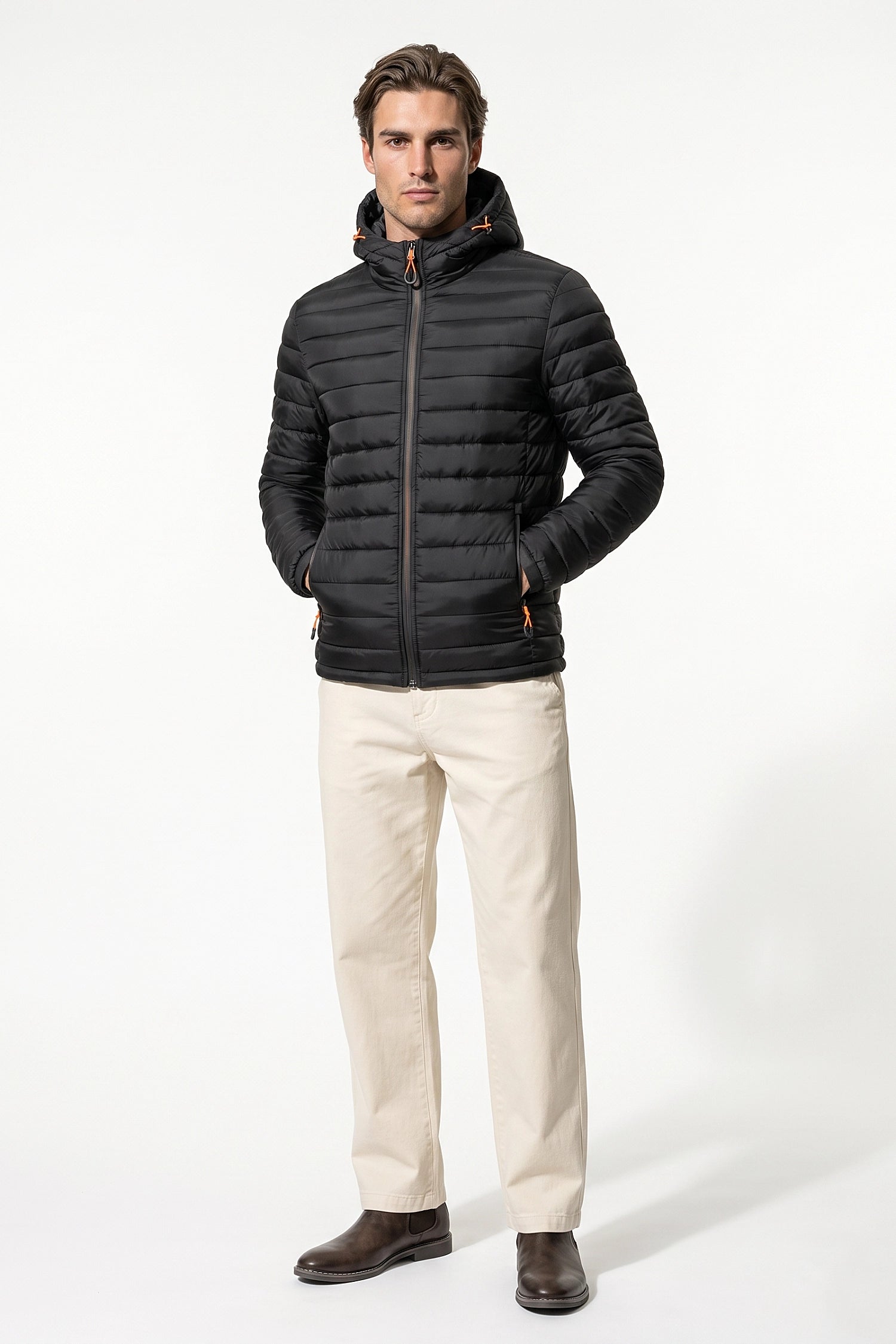 Men’s Winter Warm Hooded Puffer Jacket with Full Zip and Zip Pockets