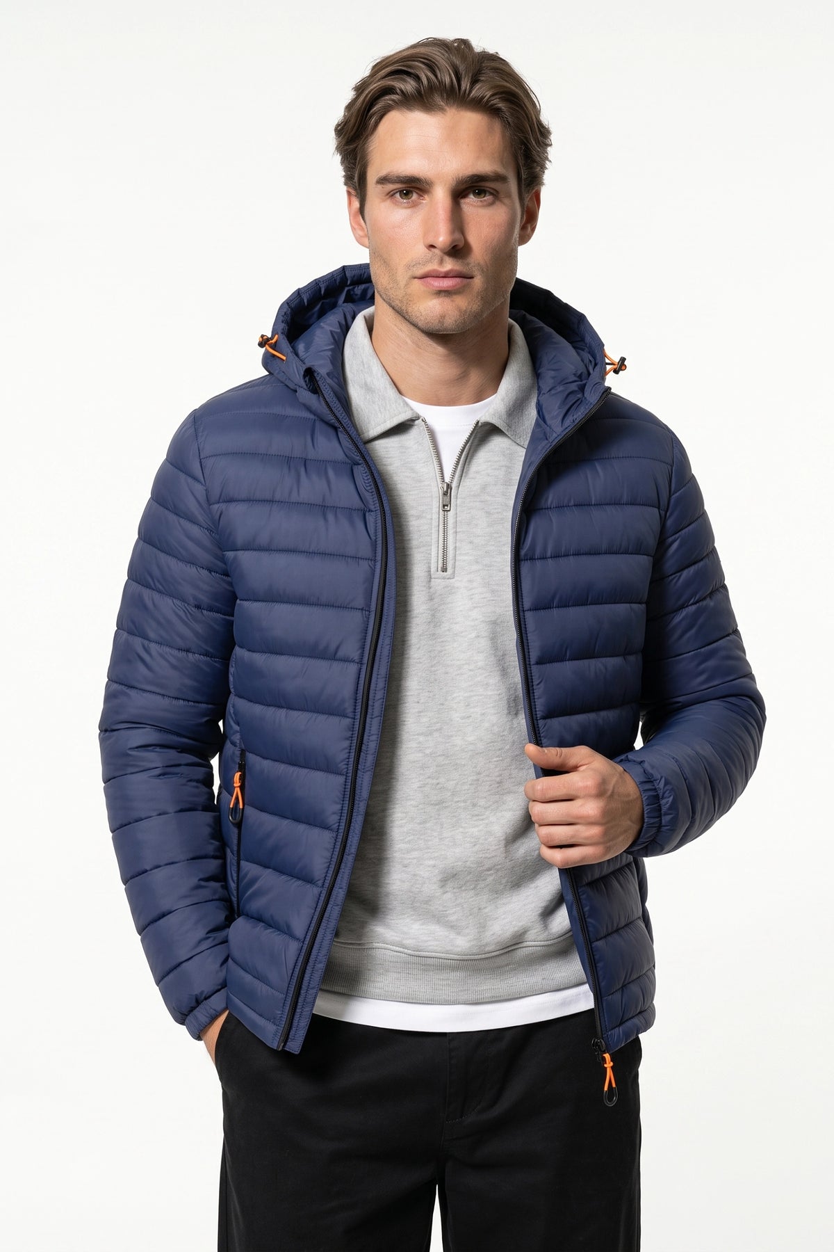 Men’s Winter Warm Hooded Puffer Jacket with Full Zip and Zip Pockets