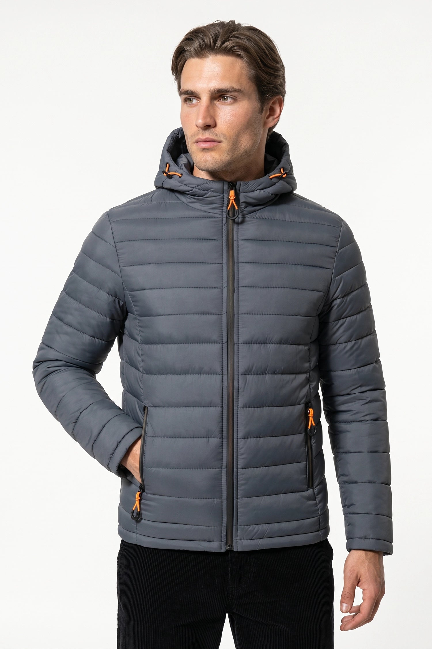 Men’s Winter Warm Hooded Puffer Jacket with Full Zip and Zip Pockets