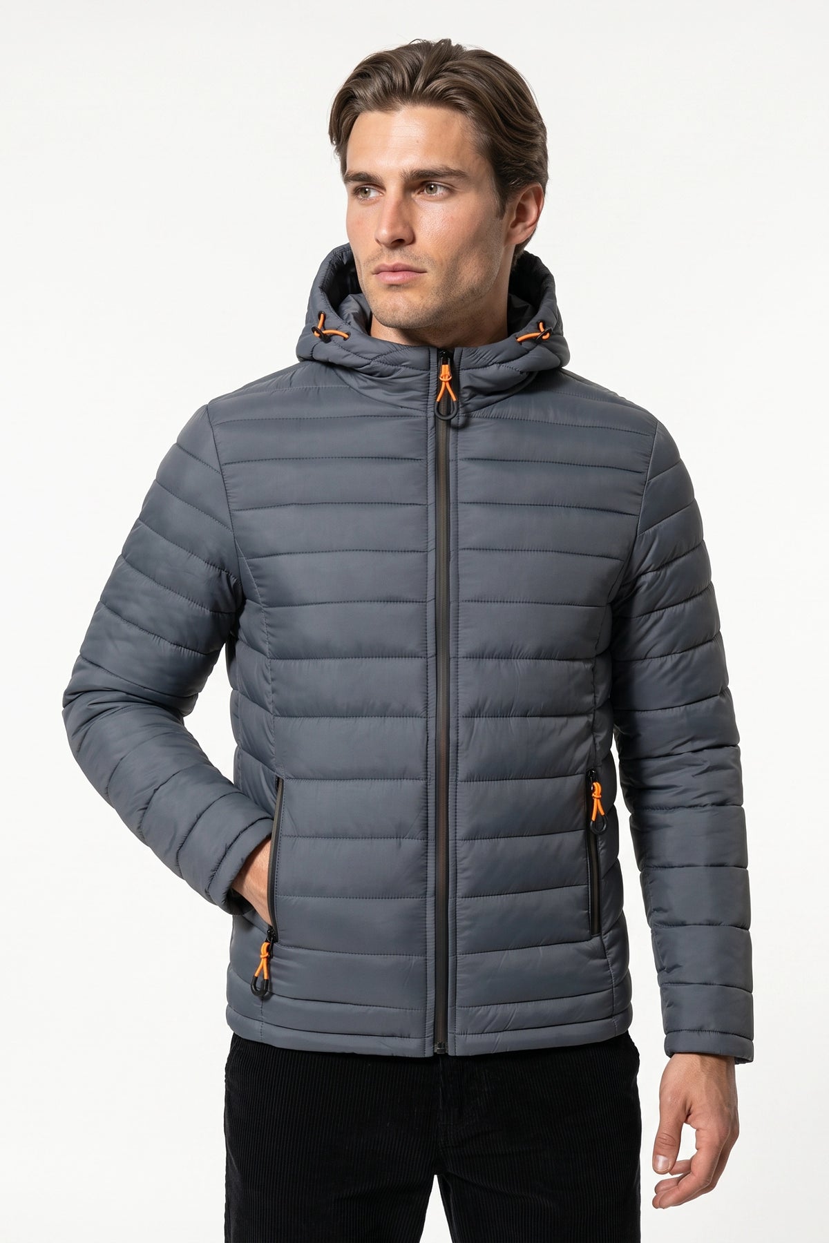 Men’s Winter Warm Hooded Puffer Jacket with Full Zip and Zip Pockets