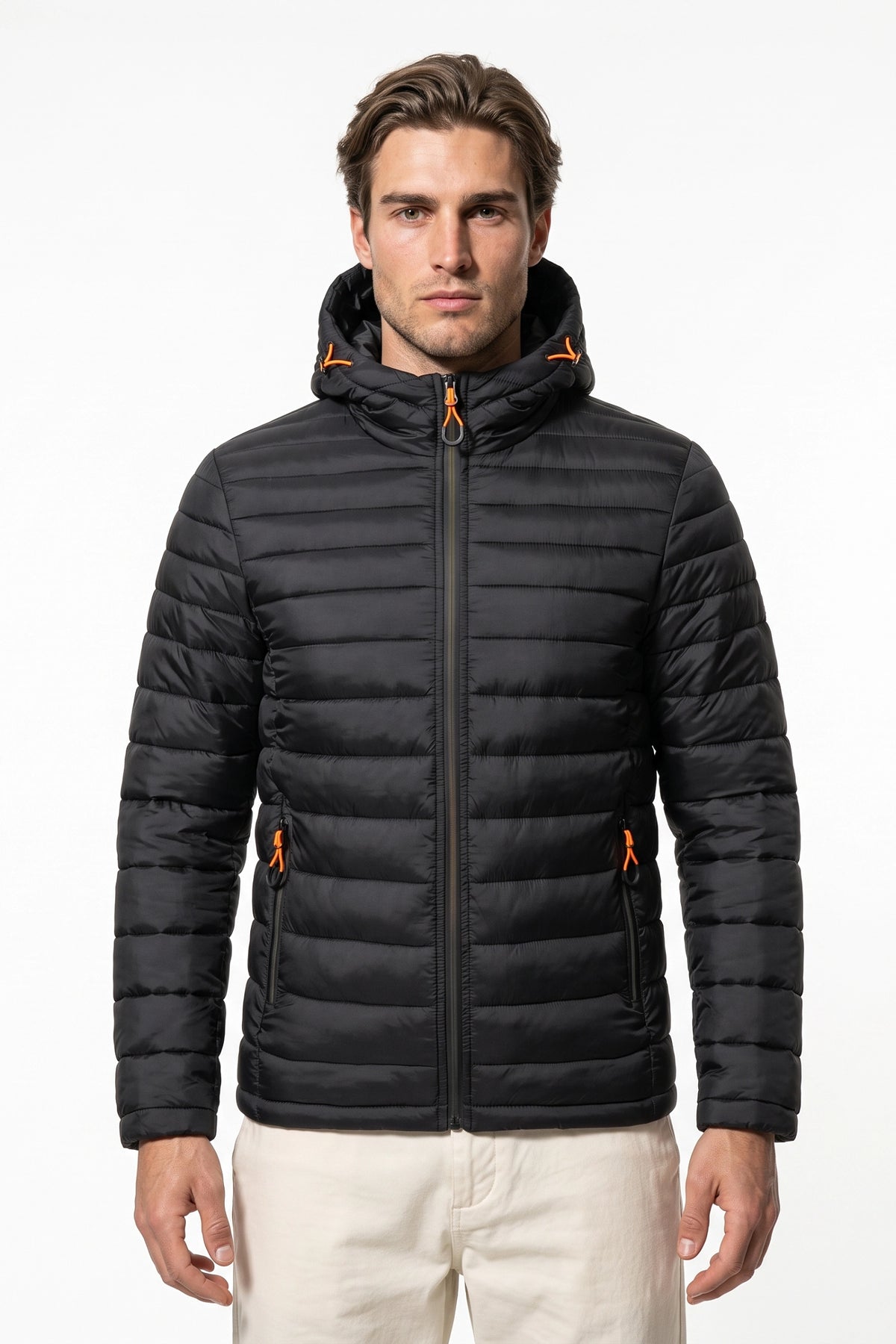 Men’s Winter Warm Hooded Puffer Jacket with Full Zip and Zip Pockets