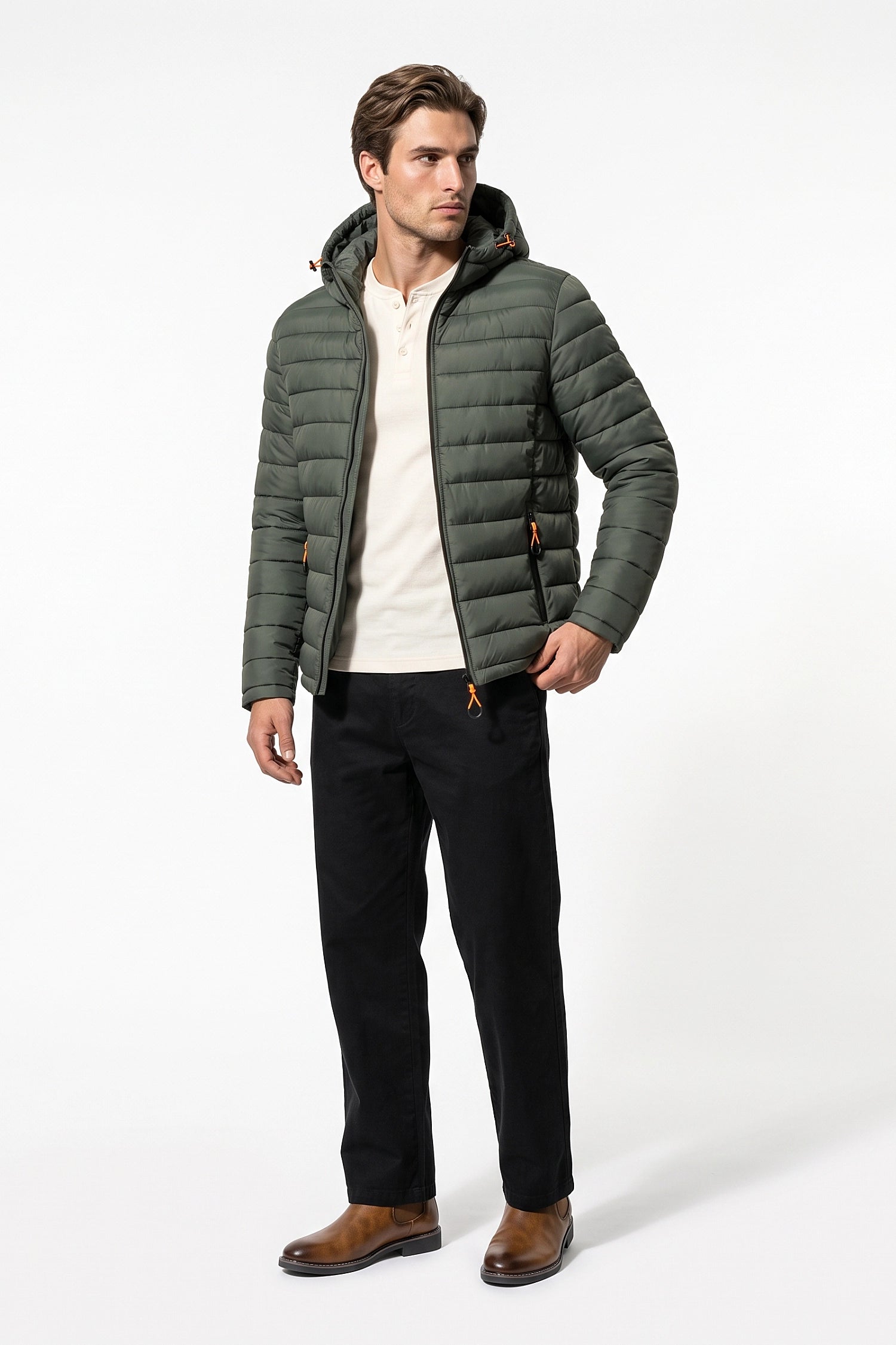 Men’s Winter Warm Hooded Puffer Jacket with Full Zip and Zip Pockets