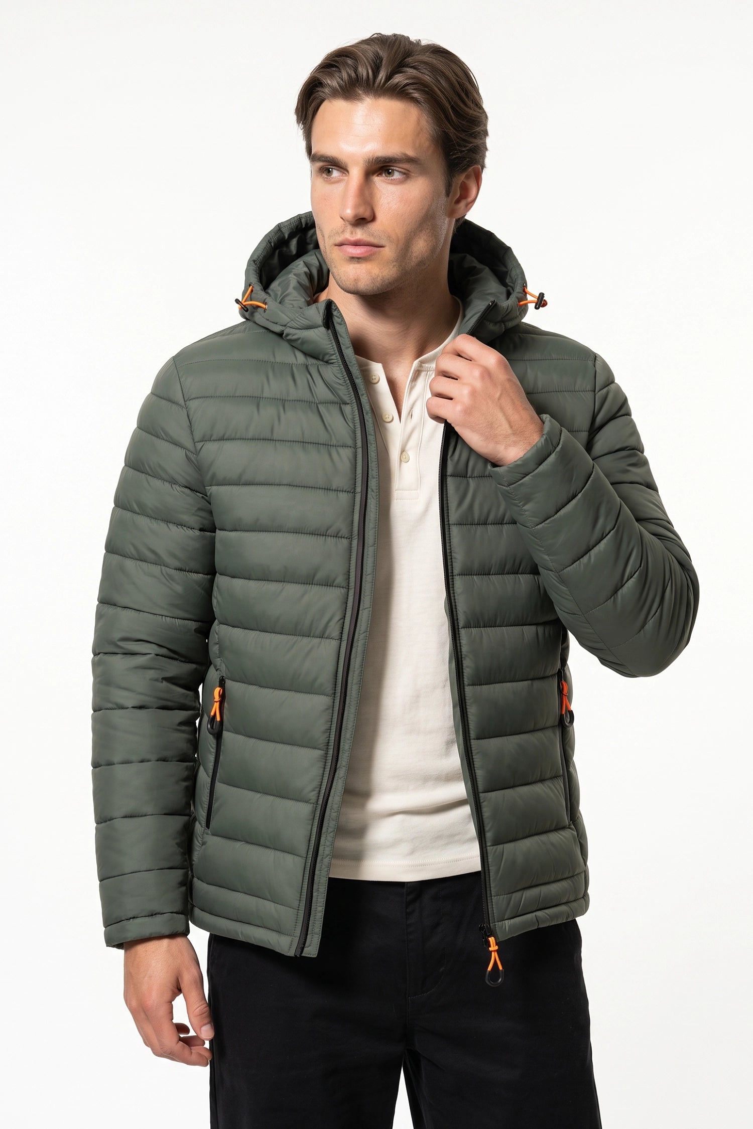 Men’s Winter Warm Hooded Puffer Jacket with Full Zip and Zip Pockets