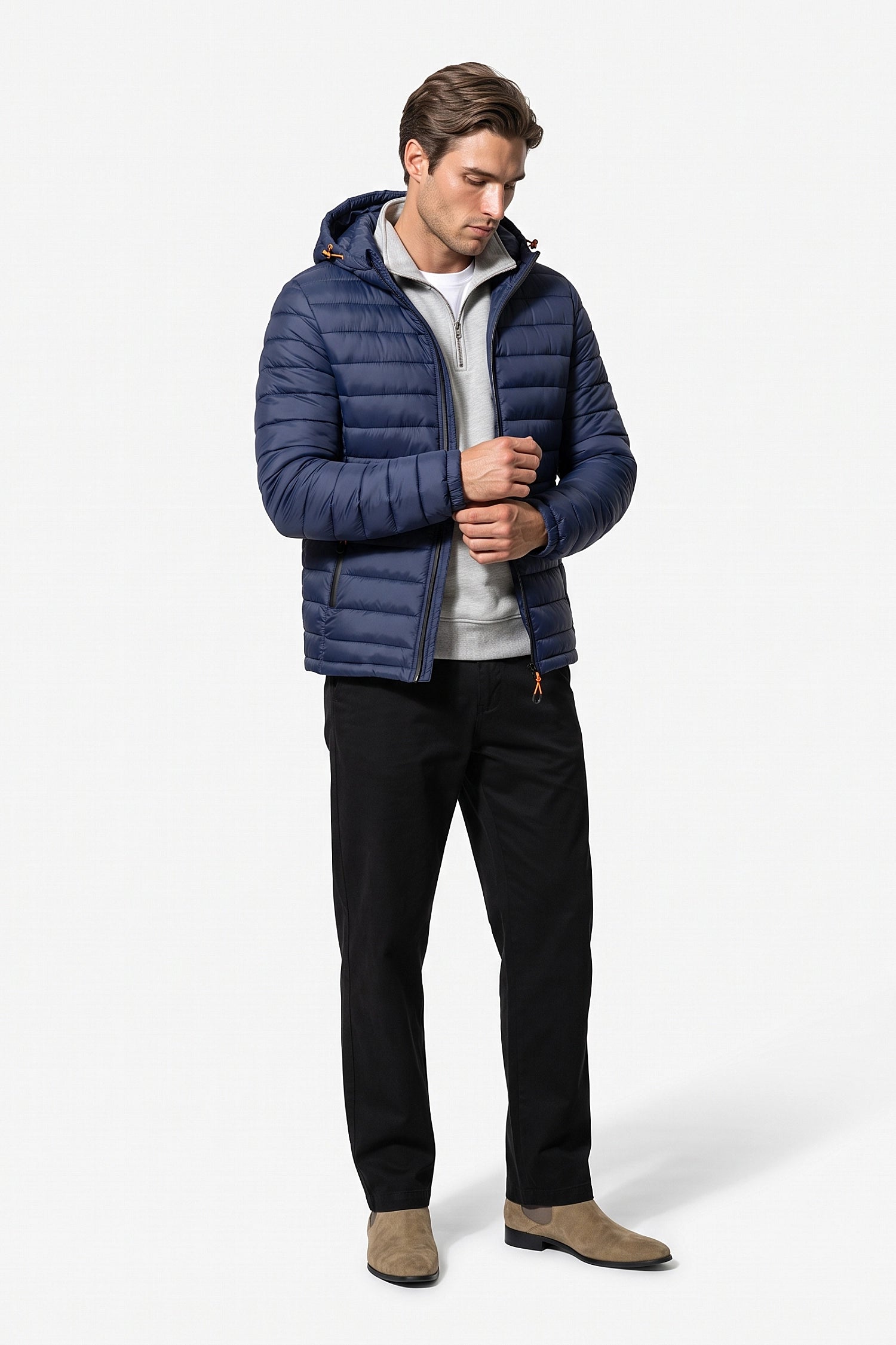Men’s Winter Warm Hooded Puffer Jacket with Full Zip and Zip Pockets