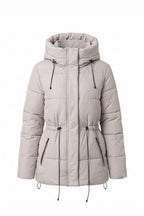 Women's Winter Warm Hooded Puffer Jacket with Adjustable Drawstring Waist