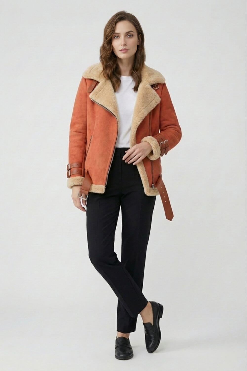 Caurelle | Women’s Faux Fur Lapel Jacket - Refined Belted Silhouette