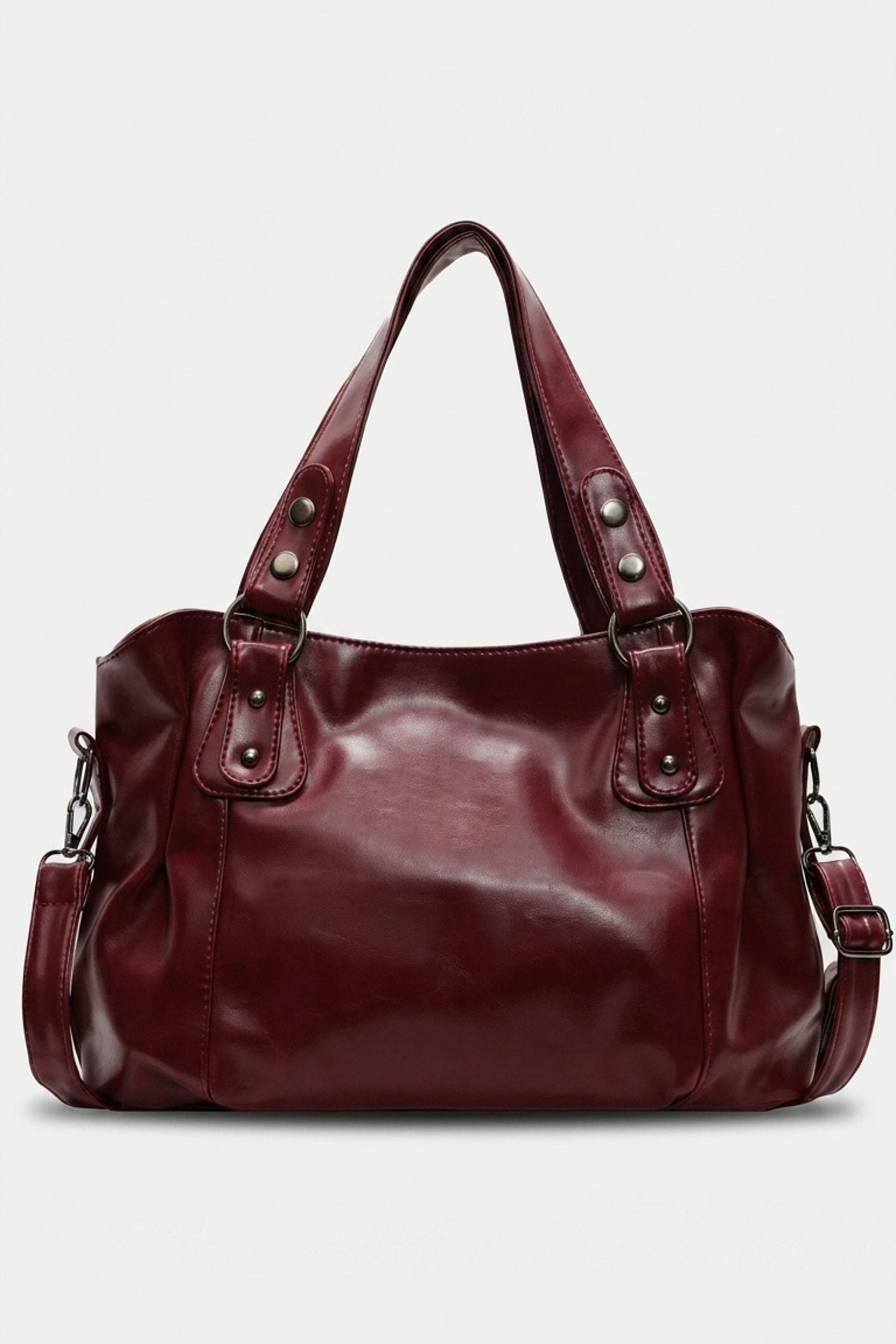 Women's Large Capacity Leather Shoulder Bag with Buckle Handle