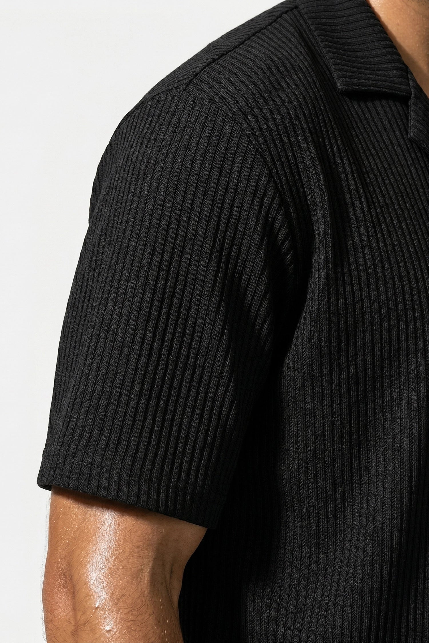 Men's Ribbed Knit Resort Shirt and Shorts set with Camp Collar