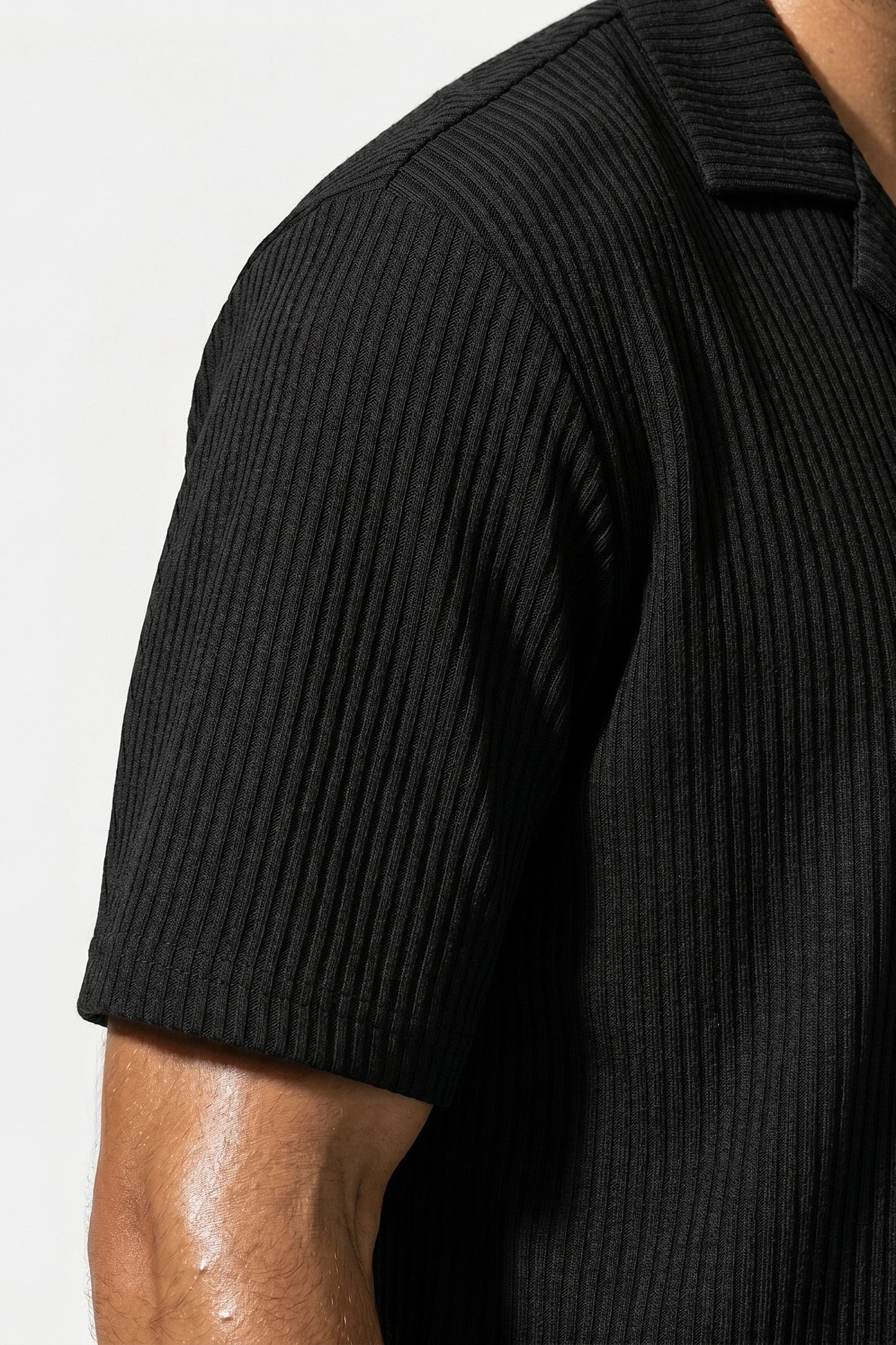 Men's Ribbed Knit Resort Shirt and Shorts set with Camp Collar