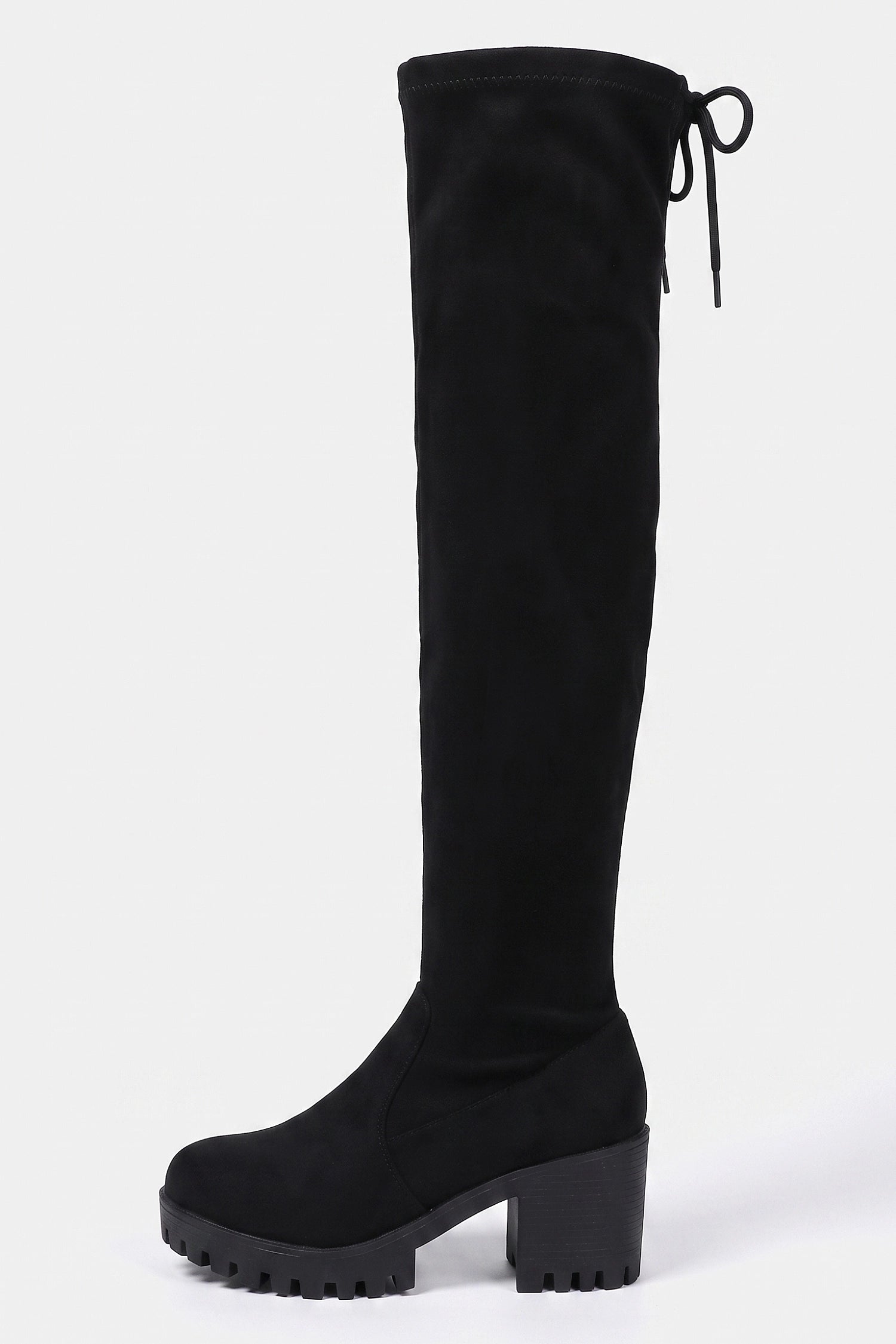 Women’s Winter Chunky Suede Knee High Boots with Drawstring