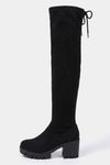 Women’s Winter Chunky Suede Knee High Boots with Drawstring