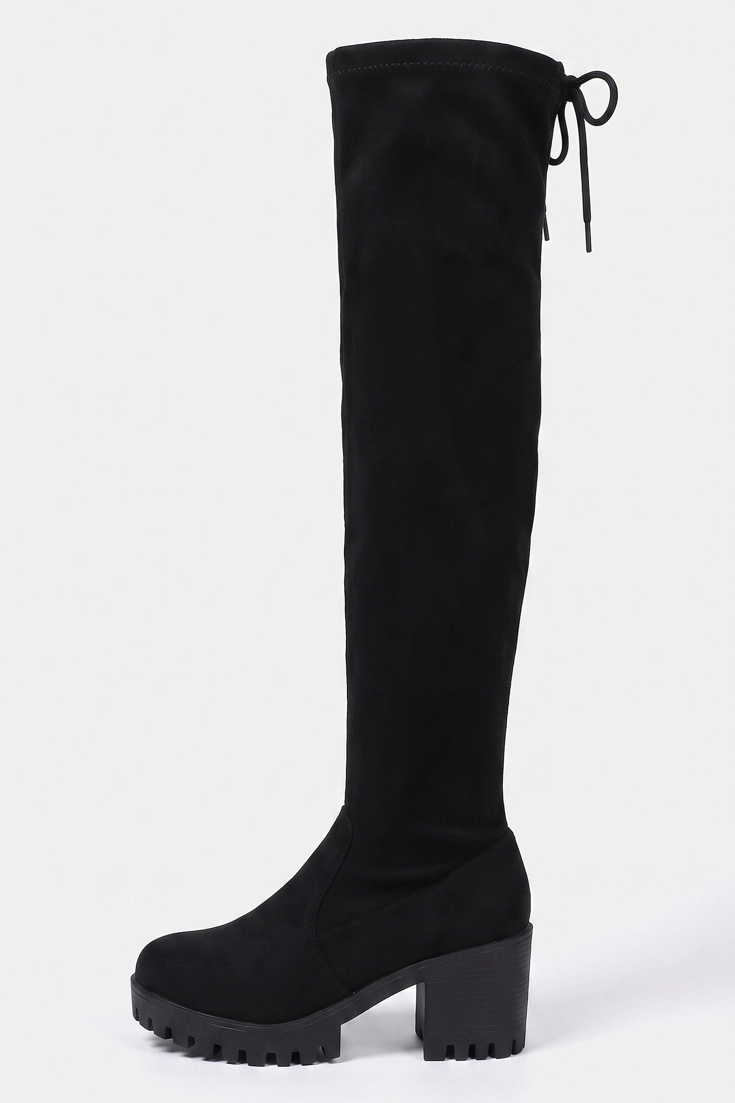 Women’s Winter Chunky Suede Knee High Boots with Drawstring