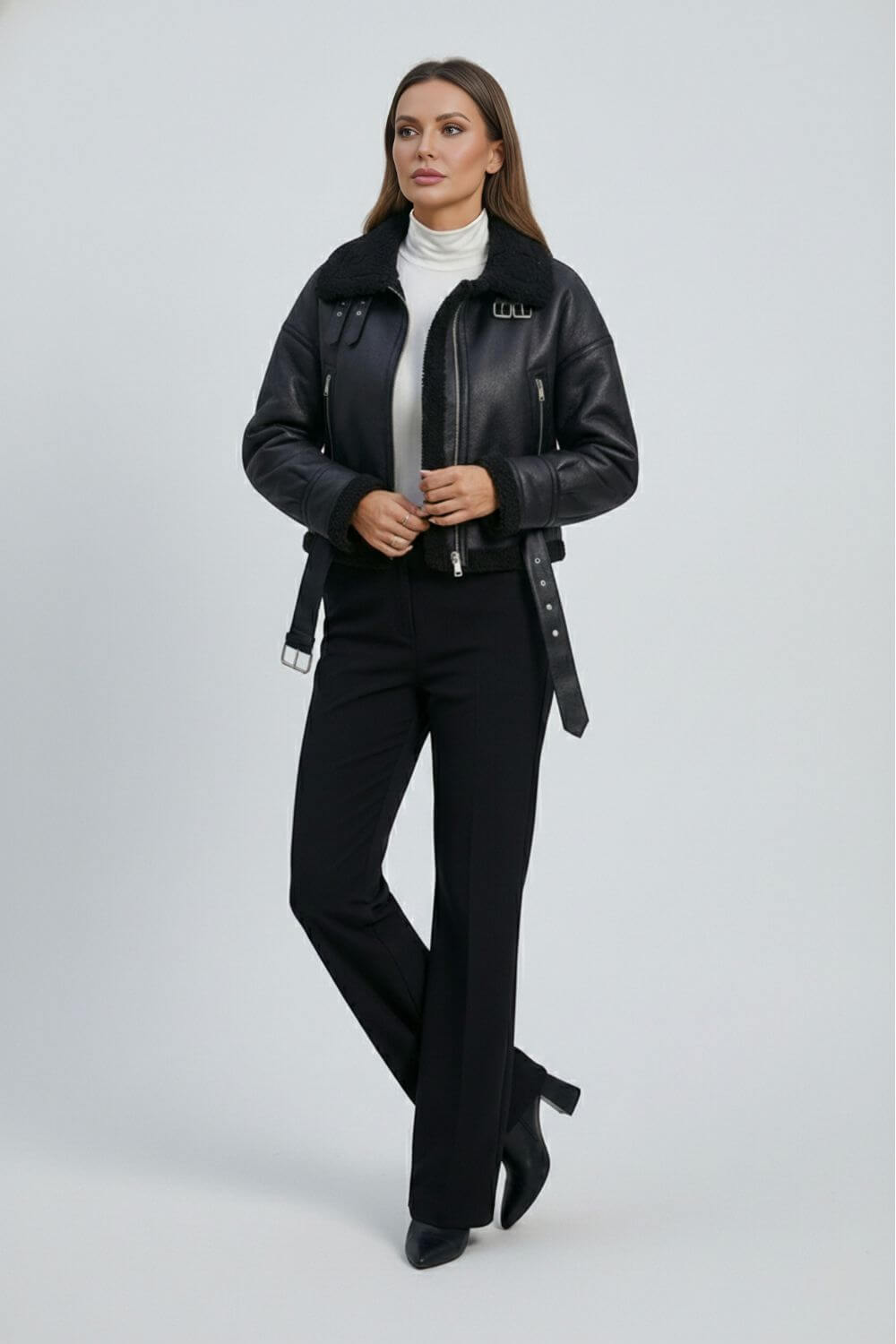 Caurelle | Women’s Belted Faux Fur Winter Lapel Jacket