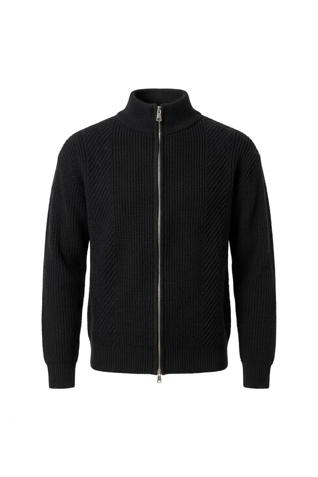 Men’s Winter Warm Textured Knitted Cardigan Stand Collar Full Zip