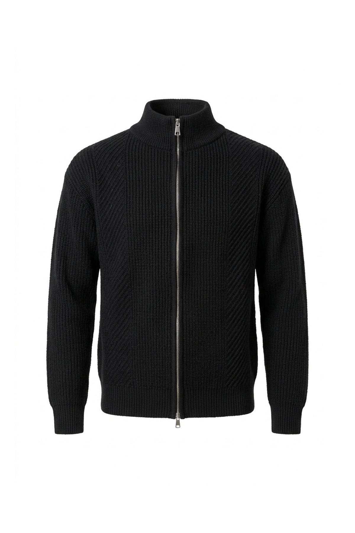 Men’s Winter Warm Textured Knitted Cardigan Stand Collar Full Zip