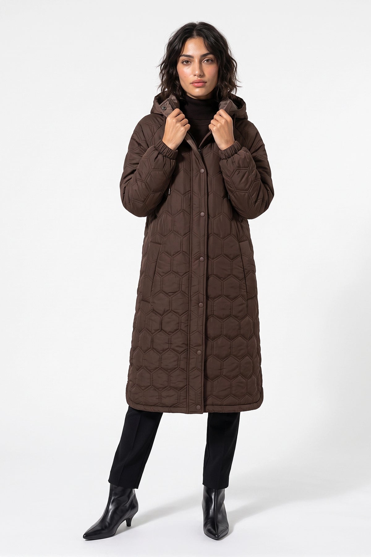 Women's Winter Warm Longline Quilted Coat with Hood