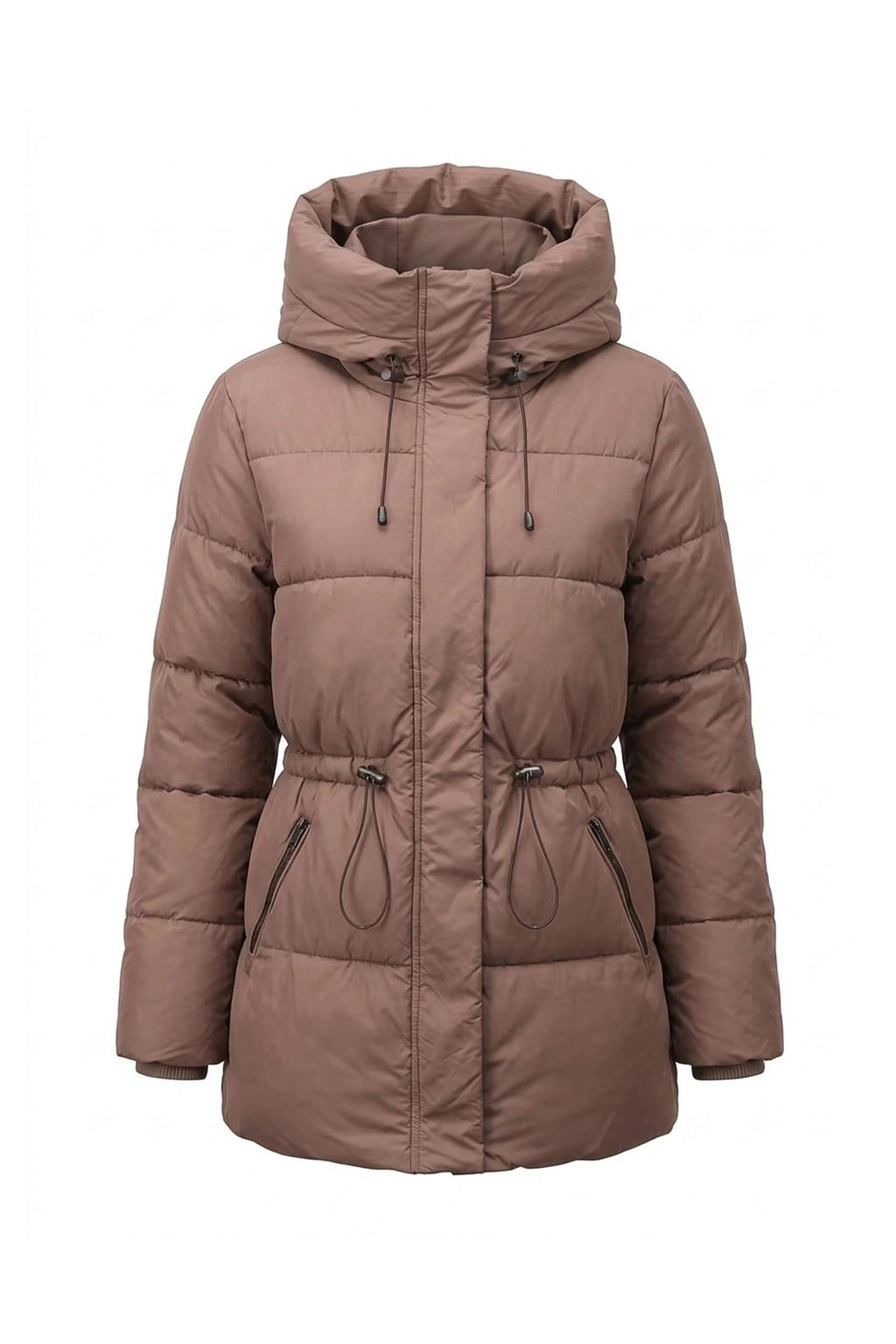 Women’s Winter Warm Hooded Long Puffer Jacket with Adjustable Waist
