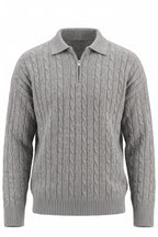 Men's Winter Warm Cable Knit Quarter Zip Polo Jumper
