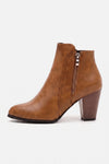 Women's Winter Versatile Leather Ankle Boots Side Zip and Round Toe