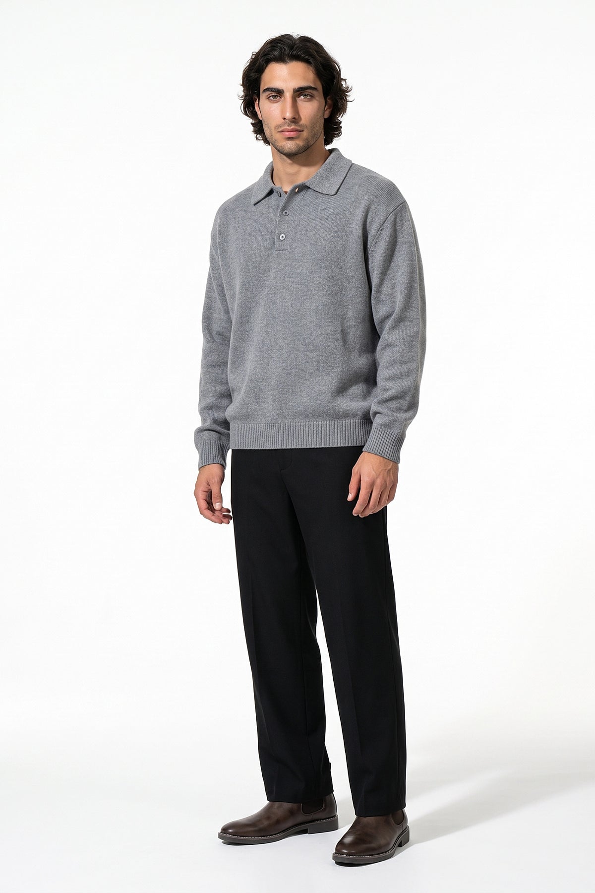 Men’s Winter Cosy Textured Knit Polo Jumper Relaxed Fit