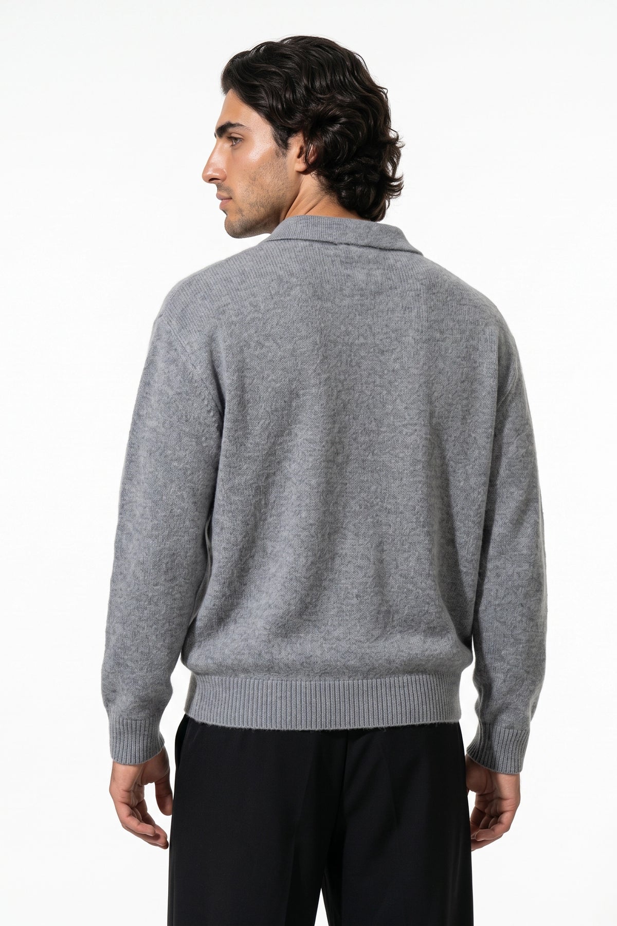 Men’s Winter Cosy Textured Knit Polo Jumper Relaxed Fit