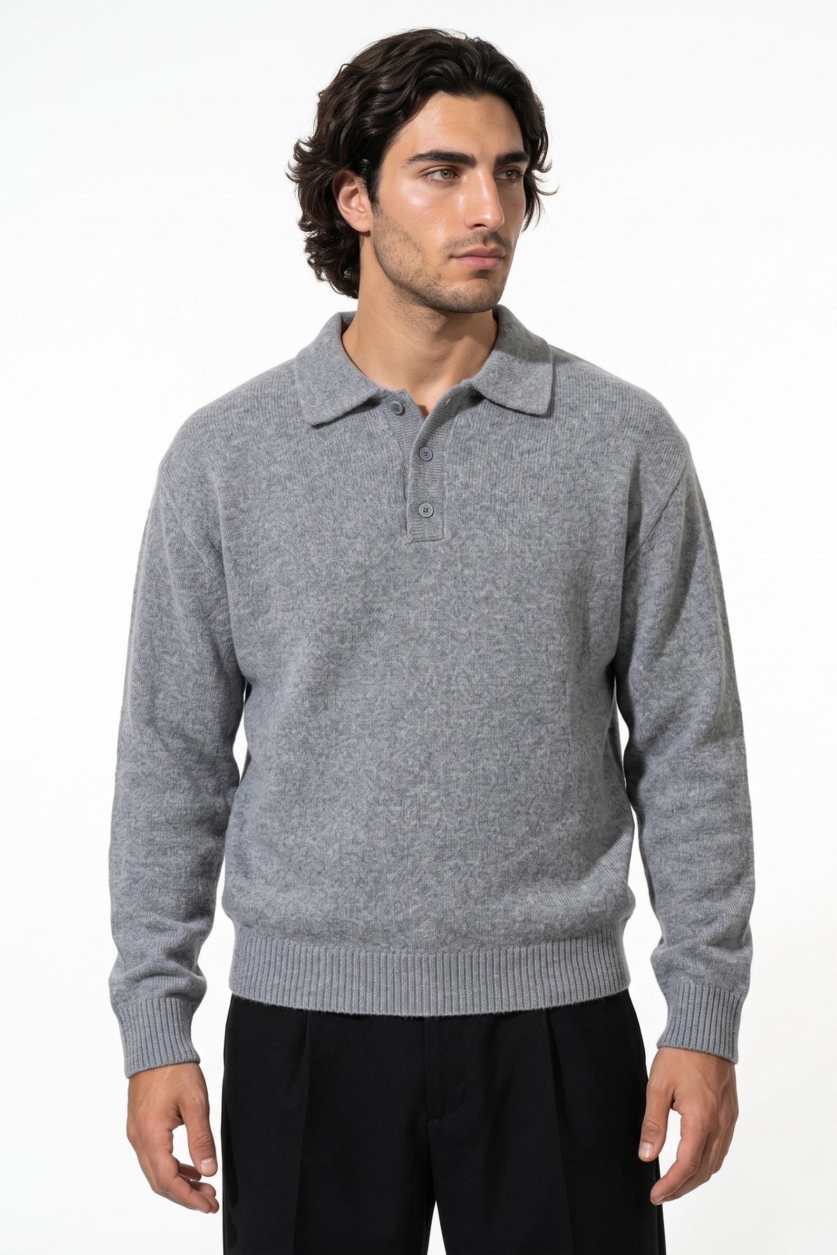 Men’s Winter Cosy Textured Knit Polo Jumper Relaxed Fit
