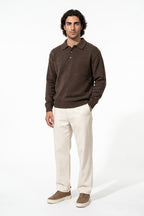 Men’s Winter Cosy Textured Knit Polo Jumper Relaxed Fit