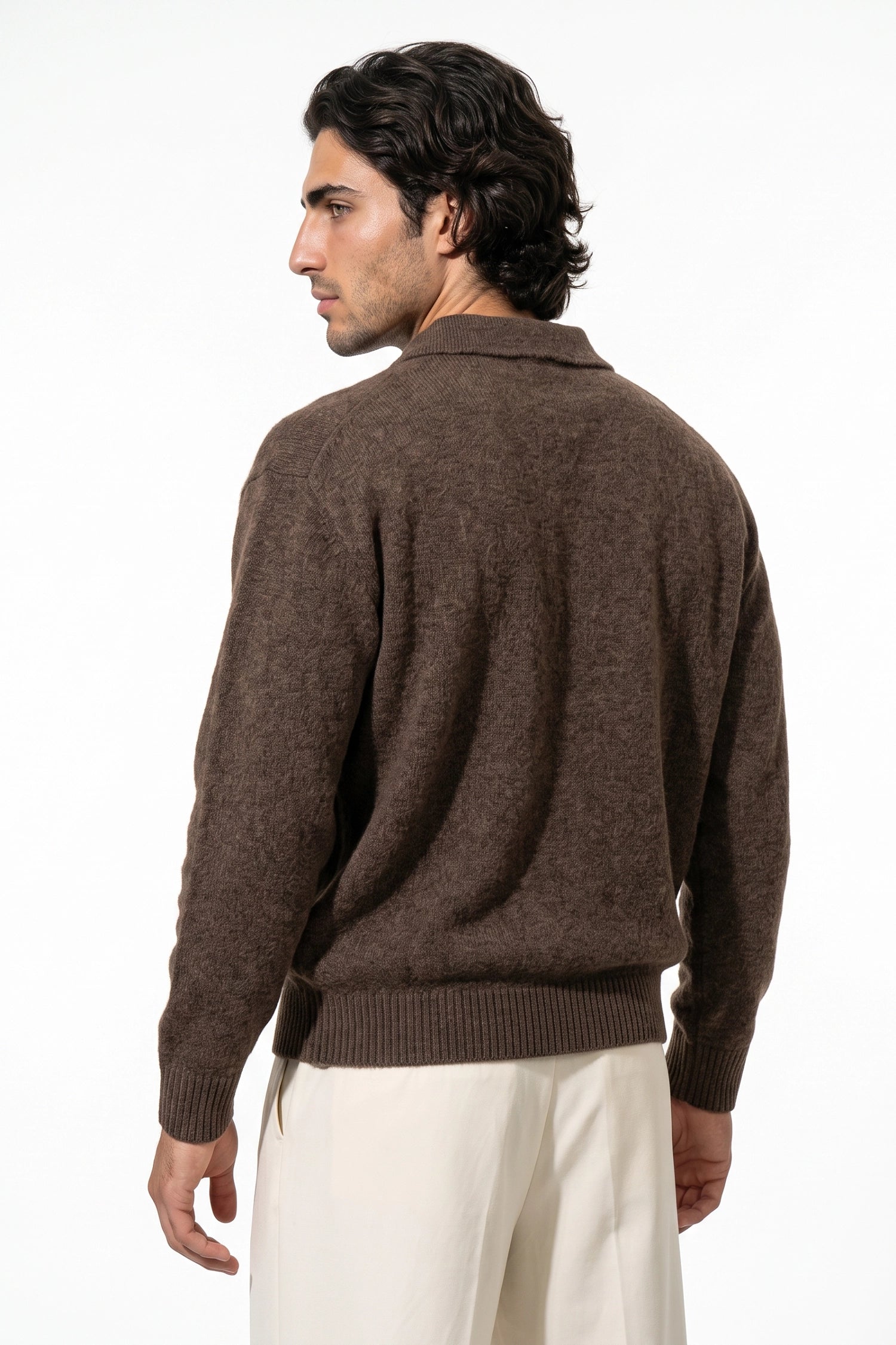 Men’s Winter Cosy Textured Knit Polo Jumper Relaxed Fit