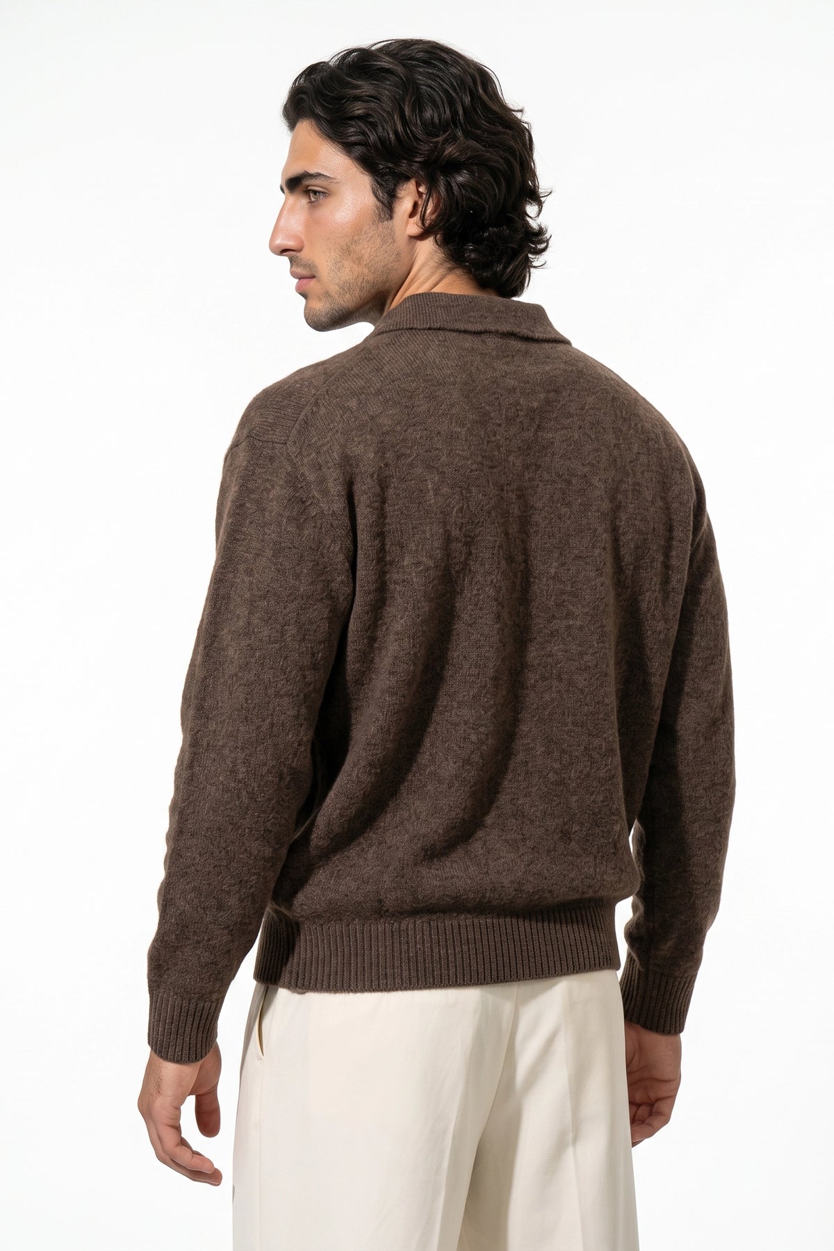 Men’s Winter Cosy Textured Knit Polo Jumper Relaxed Fit