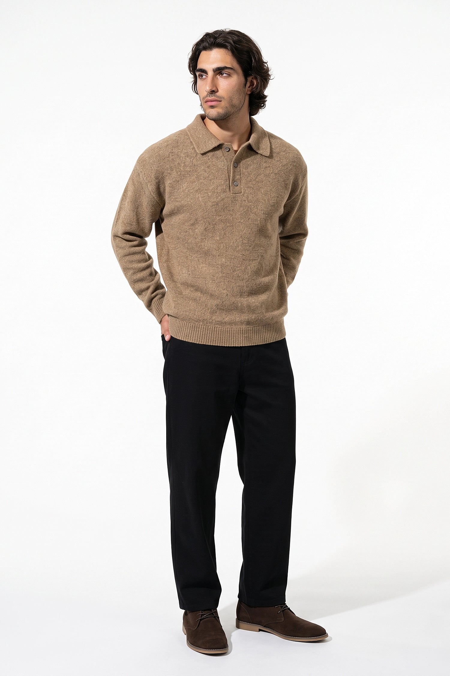 Men’s Winter Cosy Textured Knit Polo Jumper Relaxed Fit