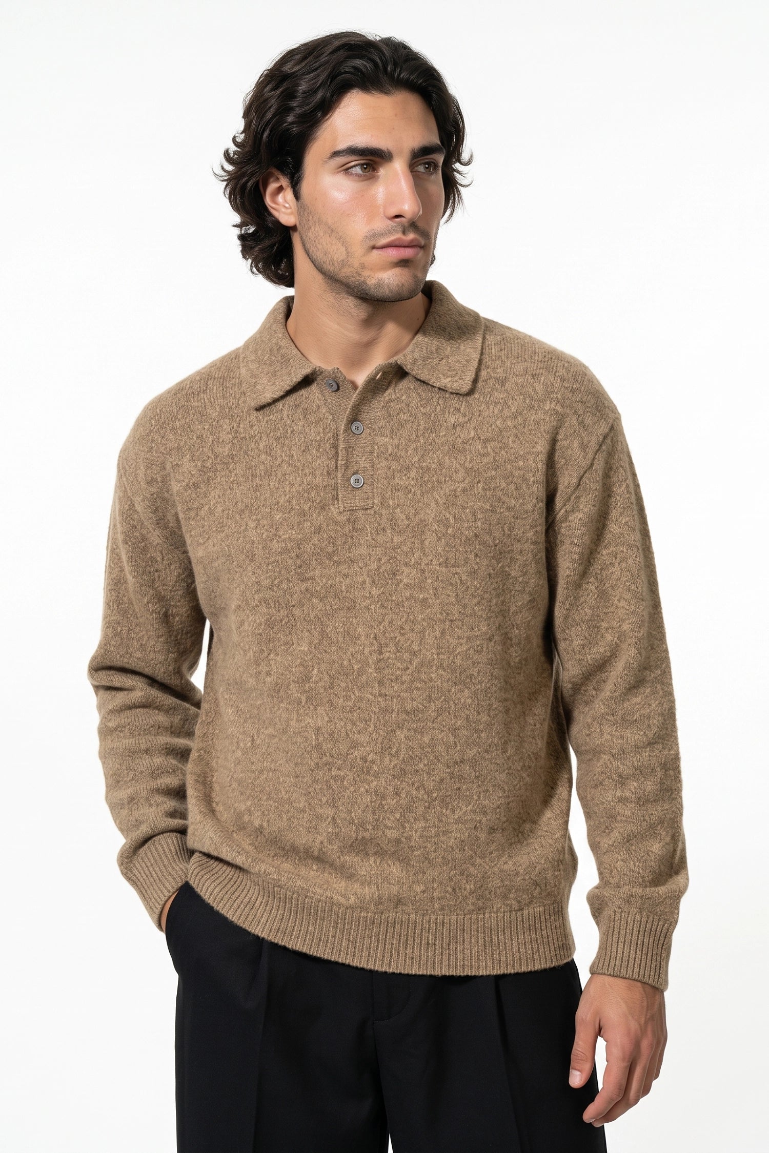 Men’s Winter Cosy Textured Knit Polo Jumper Relaxed Fit