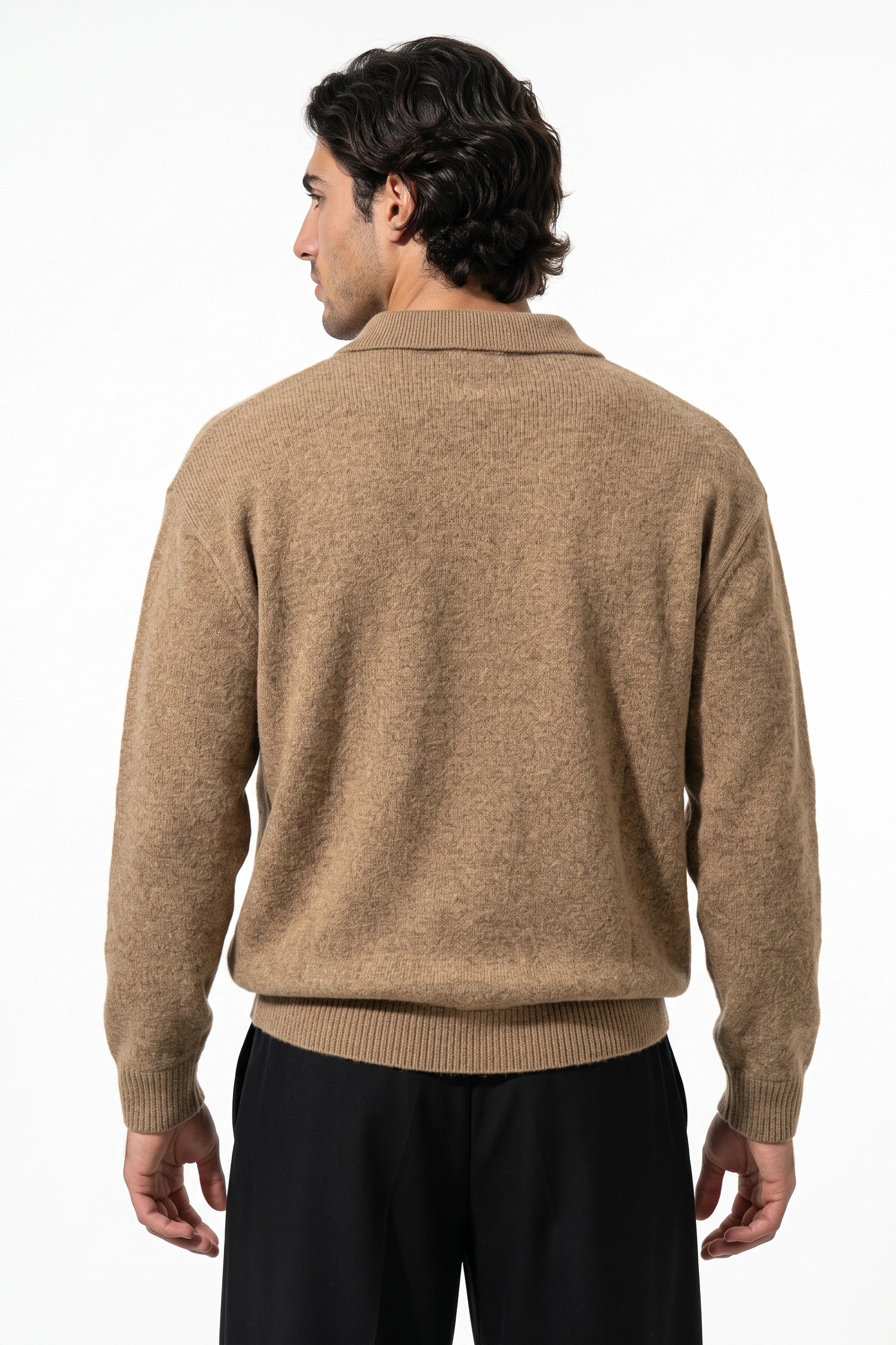 Men’s Winter Cosy Textured Knit Polo Jumper Relaxed Fit