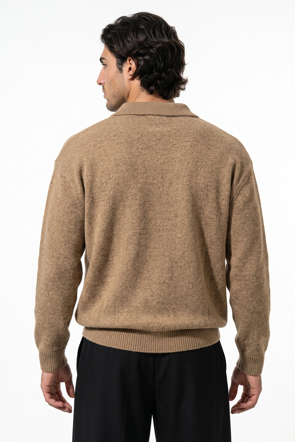 Men’s Winter Cosy Textured Knit Polo Jumper Relaxed Fit