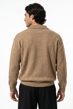 Men’s Winter Cosy Textured Knit Polo Jumper Relaxed Fit