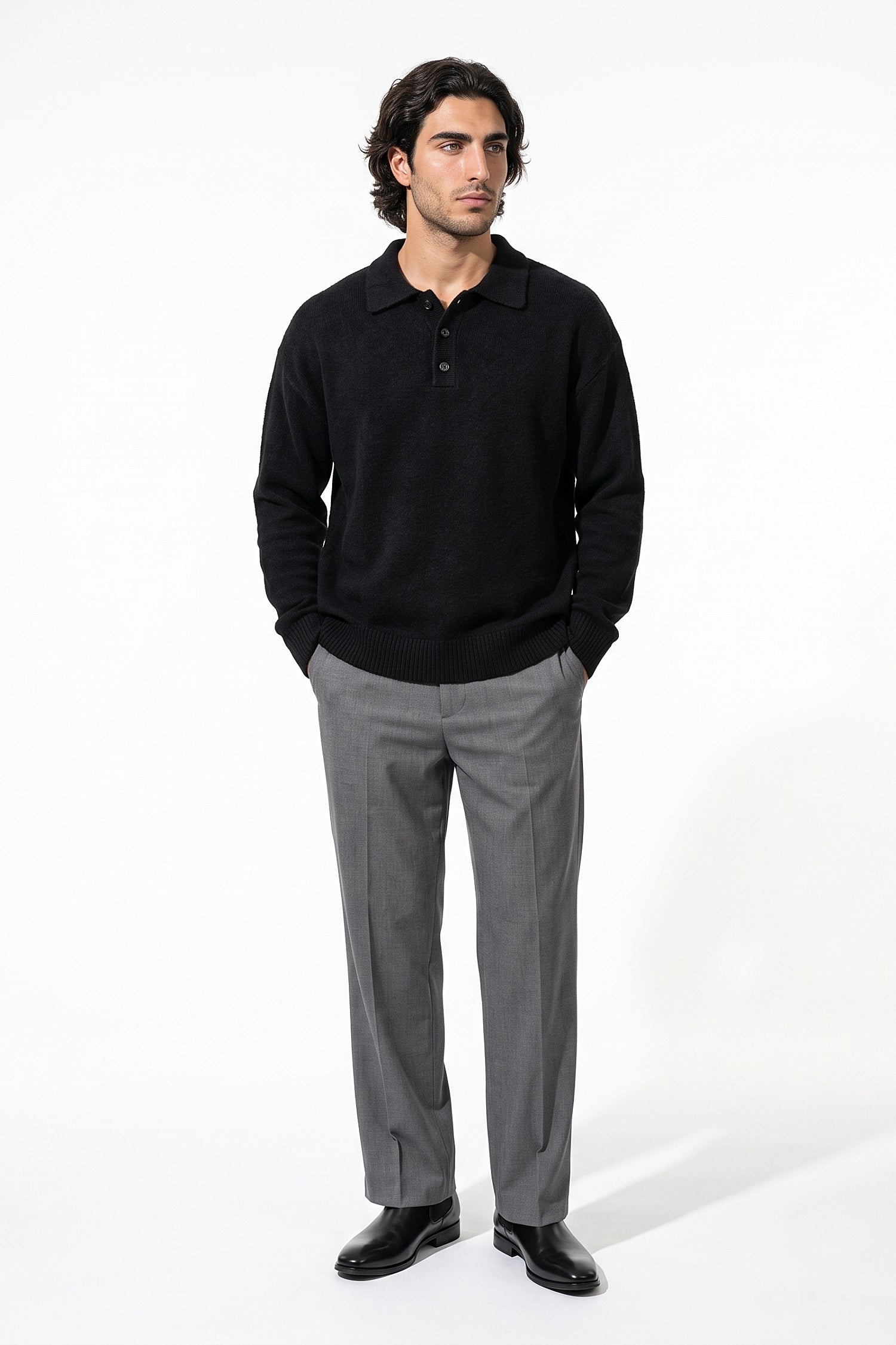 Men’s Winter Cosy Textured Knit Polo Jumper Relaxed Fit